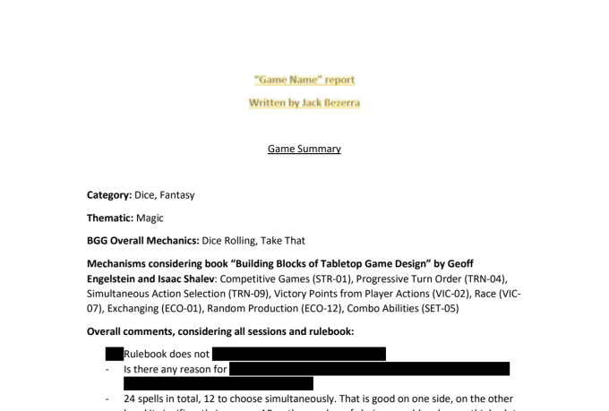 playtest your board game and provide feedback
